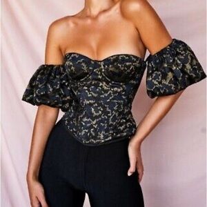House of CB Black and gold corset with removable puff sleeves